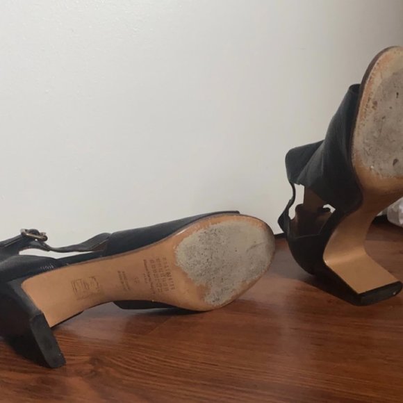 MMM Black Pebble Leather 3" Open Toe Heels - Picture 4 of 7